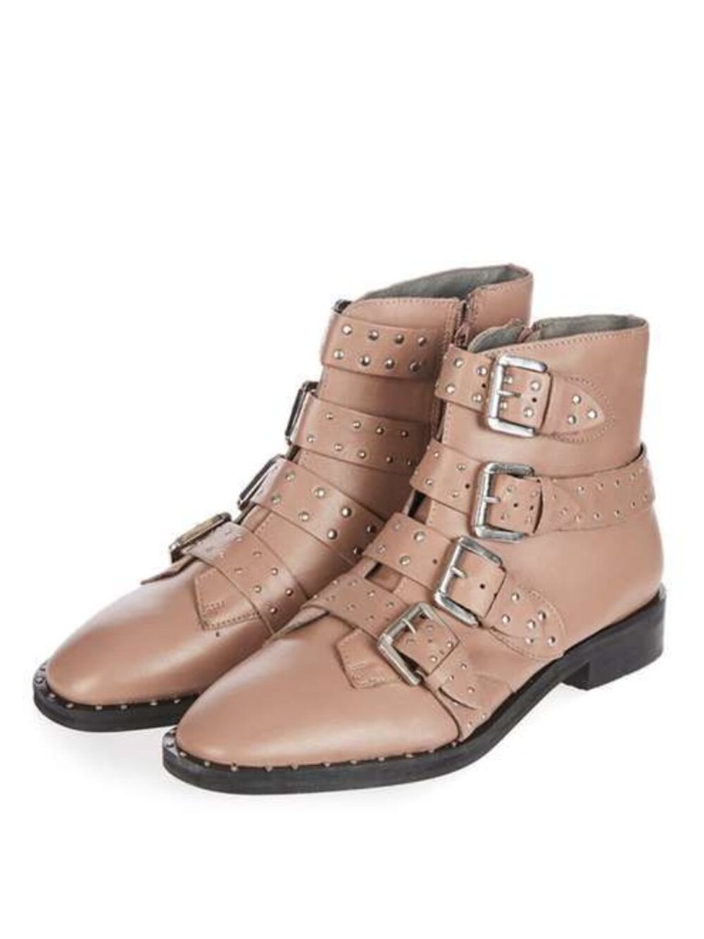 Topshop Boots Beige Leather Studded Buckle Straps Ankle Boots 37 EU New